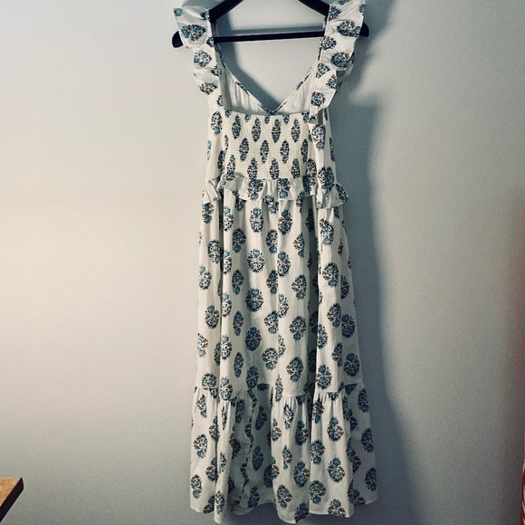 NWT J.Crew Factory V-neck ruffle midi dress Ivory Antique Navy SZ 14 - Picture 5 of 7